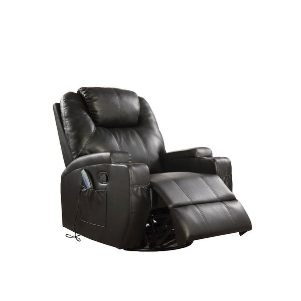 Home Roots Swivel Rocker Recliner with Massage In Black Bonded Leather Match 318863
